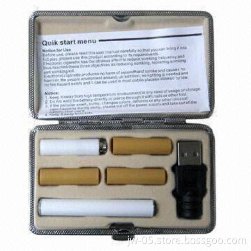 Leather Metal Box Electronic Cigarette with USB Charger, Measures 95 x 8.5mm